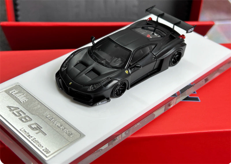 Flame Ferrari 458 GT LBWK wide body modified car Limited Edition 299PCS ONLY matte black 1:64 Car Pre-built Model view4