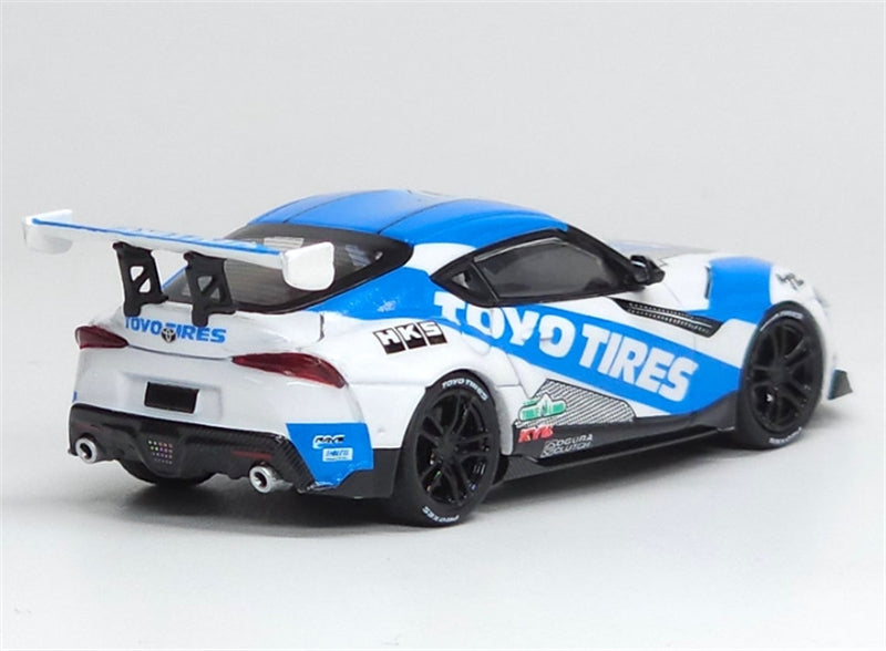 AURORA MODEL Toyota Supra A90 Blue White HKS Regular Version 1:64 car Pre-built Model view4