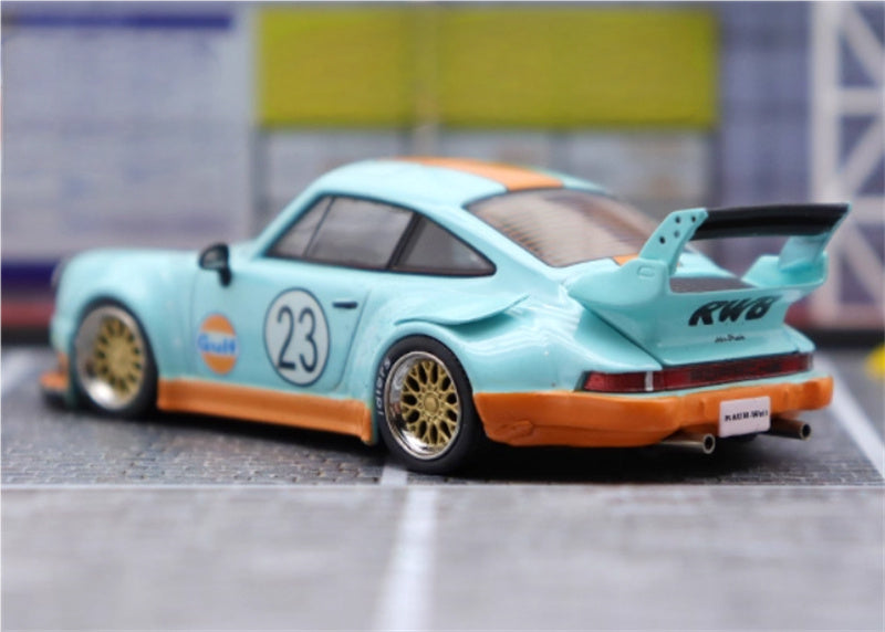 mymodelcollect Porsche RWB 930 High Wing gulf Limited Edition 999PCS ONLY RAUH - Welt 1:64 Car Pre-built Model view2