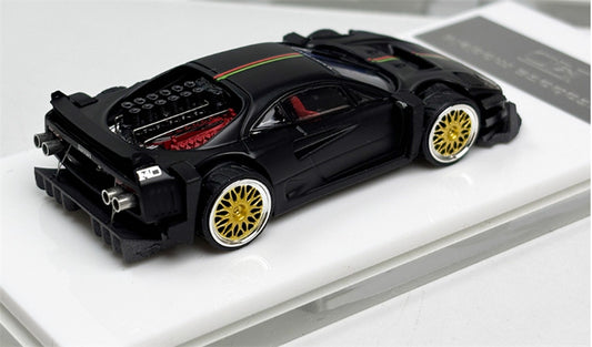 Autobots Models Ferrari F40 Yasid sports car Explosive redesign Black - Gold Wheel Italian Stripes 1:64 Car Pre-built Model view2