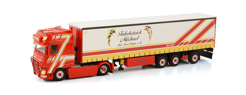 WSI DAF XF SUPER SPACE CAB MY2017 4X2 CURTAINSIDE TRAILER - 3 AXLE MICHAEL / NAUJOK 1:50 Truck Pre-built Model