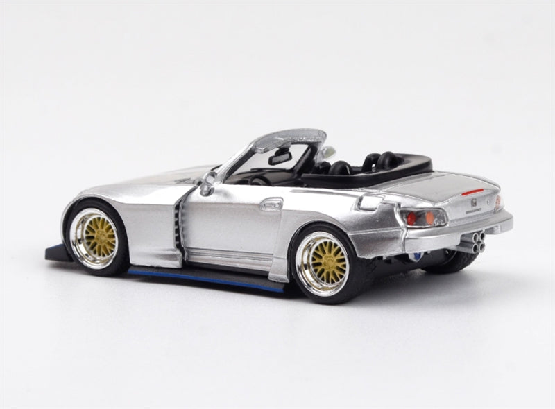 RHINO MODEL Honda S2000 Wide body Convertible Roadster Silver 1:64 car Pre-built Model view4
