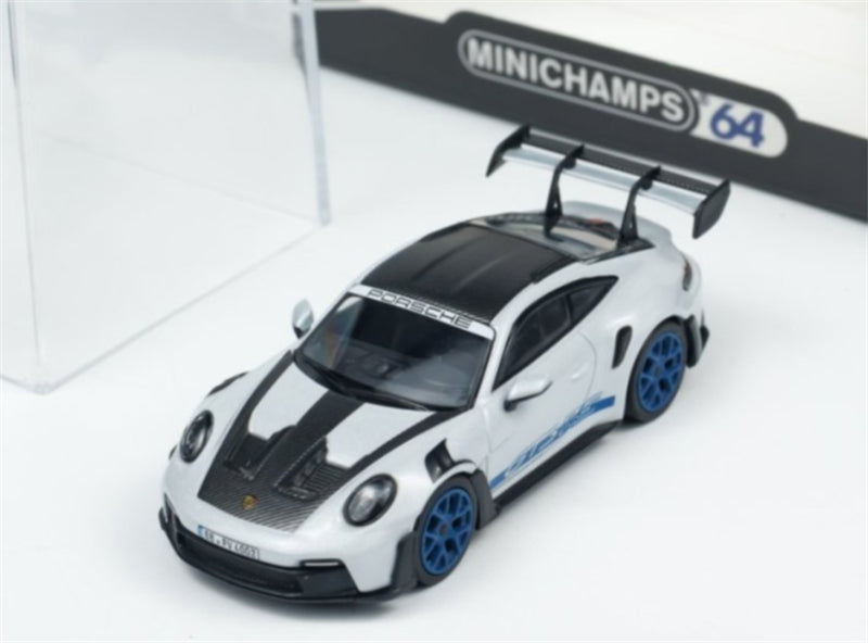 MINICHAMPS Porsche 911 GT3 RS 2024 Grey w/ Blue Wheels Limited Edition 1:64 Car Pre-built Model