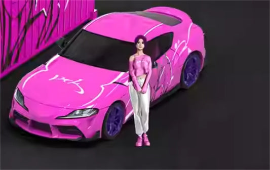 TimeMicro Toyota Supra A90 Pink Girl w/ Figure Version Limited Edition 999PCS ONLY 1:64 car Pre-built Model view2