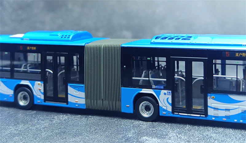 Beijing Public Transport Foton Ouhui New Energy BJ6160 5 routes Xiangyun Blue Articulated Bus 1:64 Bus Pre-built Model view3
