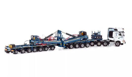 WSI MERCEDES BENZ AROCS MP4 SLT BIGSPACE 8X4 MEGA WINDMILL TRAILER - 7 AXLE + DOLLY - 4 AXLE LASO 1:50  DIECAST Truck Lorry