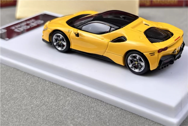Lang feng Model Ferrari SF90 supercar Yellow hardtop 1:64 Car Pre-built Airliner Model Display view2