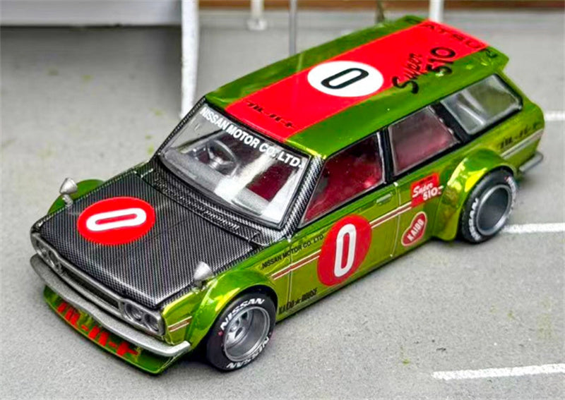 KaidoHouse x MiniGT Datsun KAIDO 510 #0 Wagon OG FLOW Yellow color box packaging 1:64 Car Pre-built Model view5