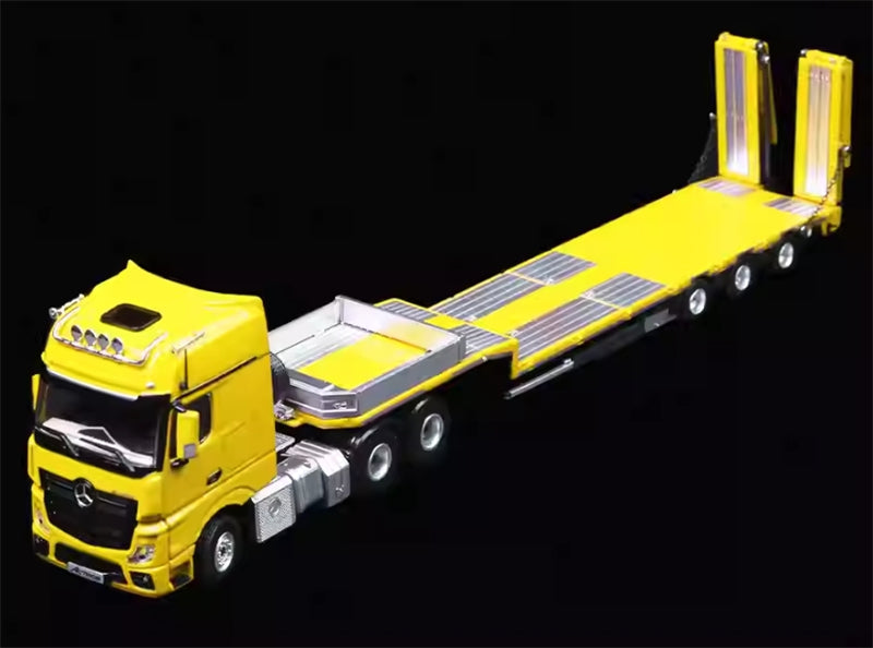 TimeMicro & Perka Mercedes BENZ ACTROS FLATBED TRANSPORT VEHICLE Yellow 1:64 Truck Pre-built Model view5