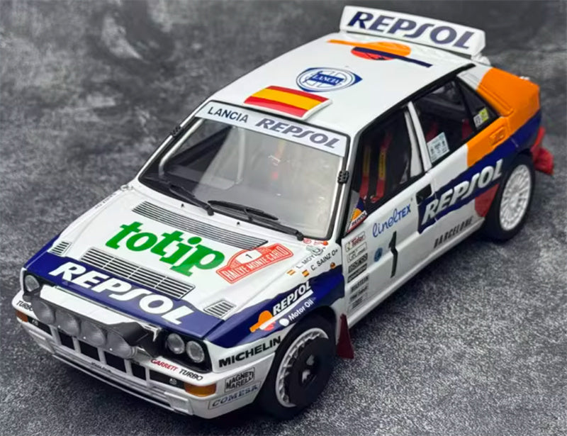 Kyosho Lancia Delta HF Integrale sainz 1993 Monte Carlo #1 totip REPJOL CunelTex MICHELIN MHAGNET MARELL COMESA BARCELONE 1:18 Car Pre-built Model view4