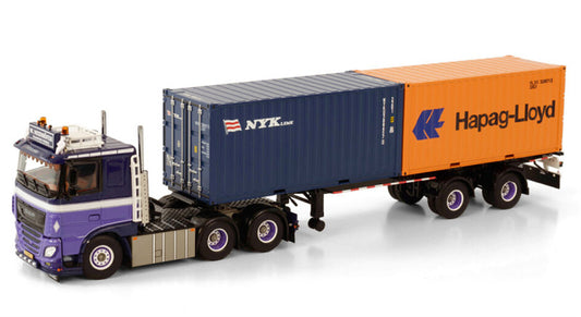 WSI  DAF XF COMFORT CAB MY2017 6X2 TAG AXLE CONTAINER TRAILER CLASSIC + 2X 20FT CONTAINER - 2 AXLE W. Neidhofer Hapag-Lloyd 1:50 Truck Pre-built Model
