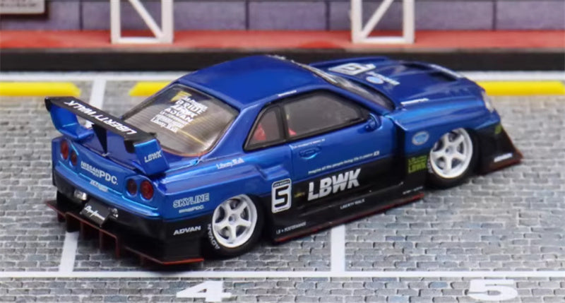 SW Nissan Skyline LBWK ER34 Blue Black White Wheel 5# Limited Edition 1:64 car Pre-built Model view4