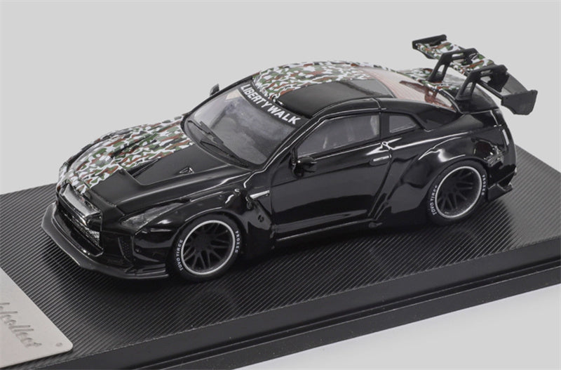 mymodelcollect Nissan GT-R R35 LBWK Limited Edition Black camouflage double panel 1:64 Car Pre-built Model view1