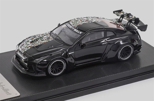 mymodelcollect Nissan GT-R R35 LBWK Limited Edition Black camouflage double panel 1:64 Car Pre-built Model view1