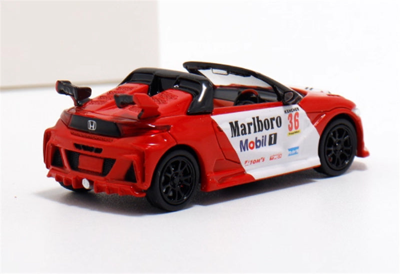 Mortal Honda S660 Mugen Convertible Wide body modified version Small tail wing Marlboro coating - with top cover 1:64 Car Pre-built Model view2