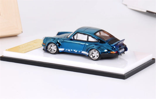 mymodelcollect Porsche RWB 930 Duck Wing Electroplating blue white edges 1:64 Car Pre-built Model view2