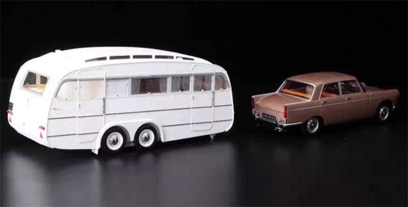 NOREV Peugeot 404 1965 brown Car with White camping trailer 1:18 Car Pre-built Model view2
