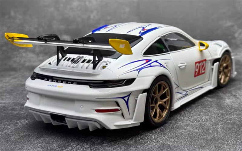 1:18 PORSCHE 911 (992) GT3 RS #912 2023 White Yellow Decor  MINICHAMPS  DIECAST Car Model