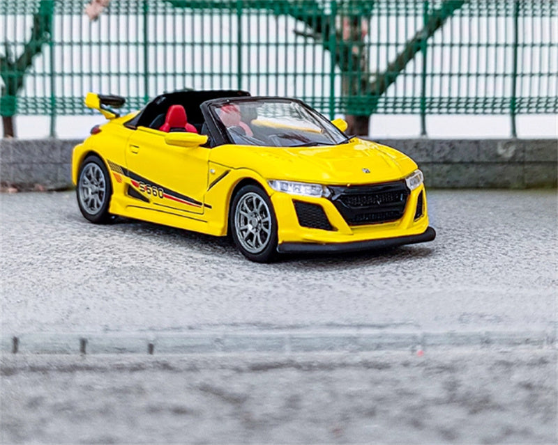 Mortal Honda S660 Mugen Convertible Wide body modified version Small tail yellow - with top cover Limited Edition 499PCS ONLY 1:64 Car Pre-built Model view4