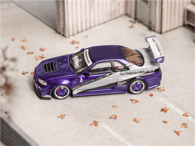 Fuji Nissan Skyline GT-R R34 Nismo Z-Tune Purple silver Limited Edition 999PCS ONLY 1:64 Car Pre-built Model view3