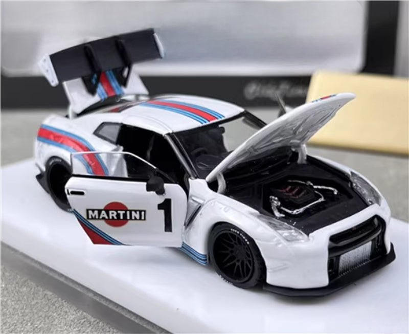 Oldtime Model Nissan GTR R35 LB PERFORMANCE wide body modification Martini 1# 1:64 Car Pre-built Airliner Model Display view5