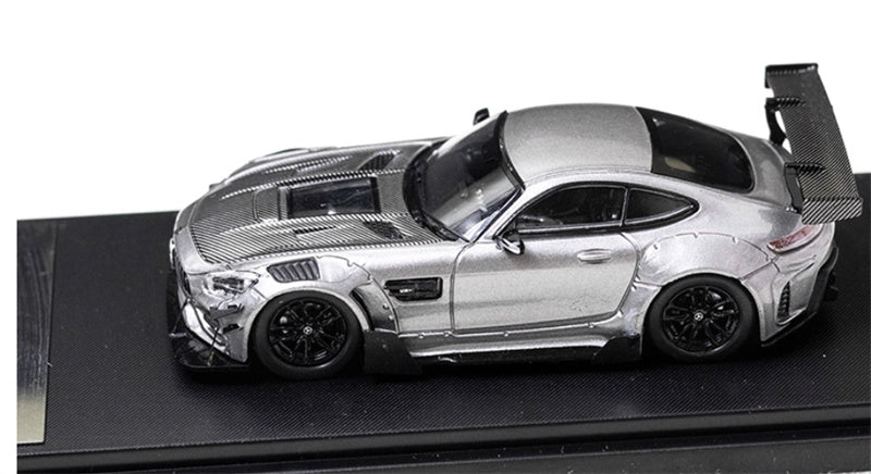 Rhino Model Mercedes AMG GTS modified big rear wing sports car silver gray 1:64 Car Pre-built Model view5