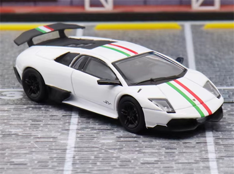 Max well Lamborghini Murcielago LP670-4 SV White w/ Stripe Version 1:64 Car Pre-built Airliner Model Display view6