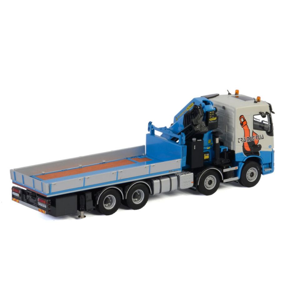 WSI  VOLVO FH4 SLEEPER CAB 8X4 RIGED FLAT BED TRUCK PALFINGER PK92002 SH Transgrua 1:50 DIECAST Crane Truck