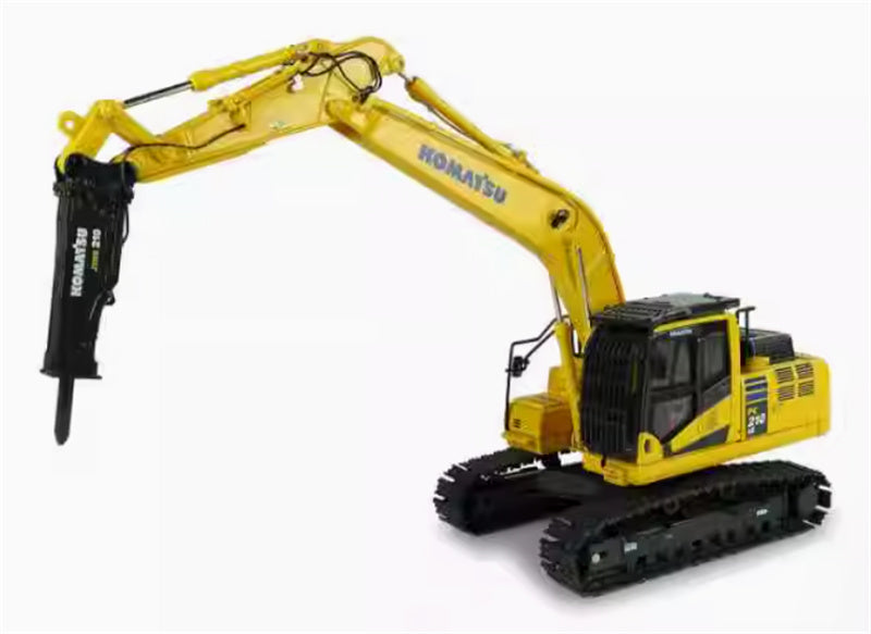 Universal Hobbies Komatsu PC210LC-11 Excavator with Hammer Drill Yellow 1:50 Truck Pre-built Model