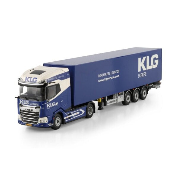 1:50 DAF KLG EUROPE XG + MY25 4X2 BOX TRAILER 3 AXLE WSI  Blue DIECAST Model