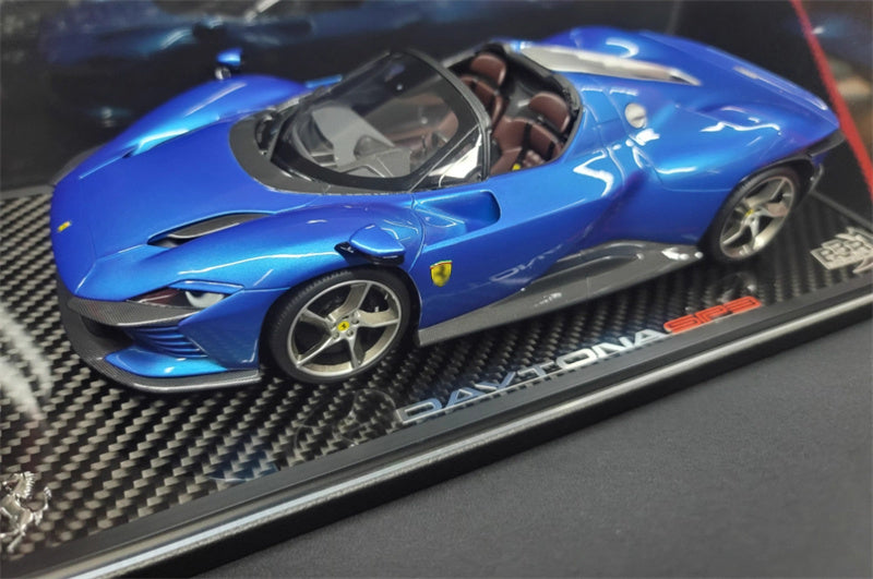 BBR MODELS Ferrari Daytona SP3 Convertible Blue Carbon fiber base Brown Seat Limited Edition 1:18 Car Pre-built Model view1