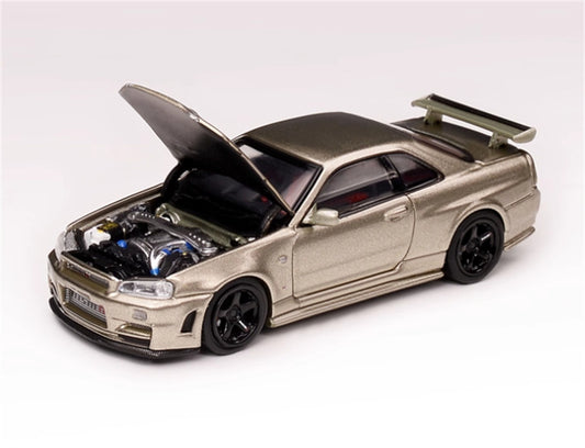 MOTORHELIX NISSAN SKYLINE GT-R (R34) Z-TUNE Millennium Jade - Black Wheel Limited Edition 699PCS ONLY 1:64 Car Pre-built Model view1