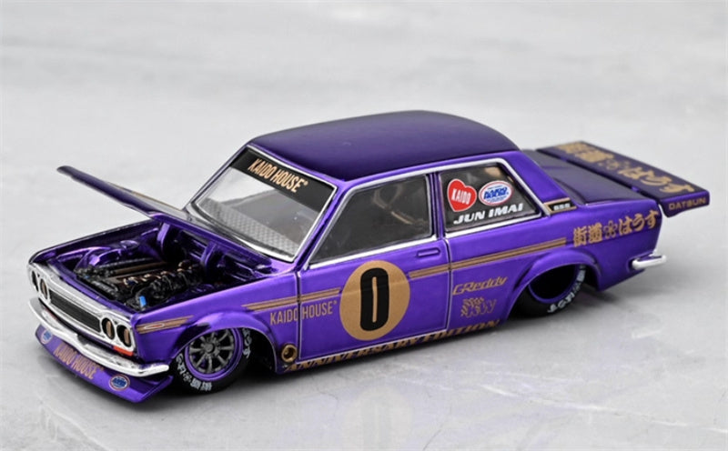KaidoHouse x MiniGT DATSUN 510 #0 PRO STREET ANNIVERSARY EDITION Electroplating Purple color box packaging 1:64 Car Pre-built Model view8