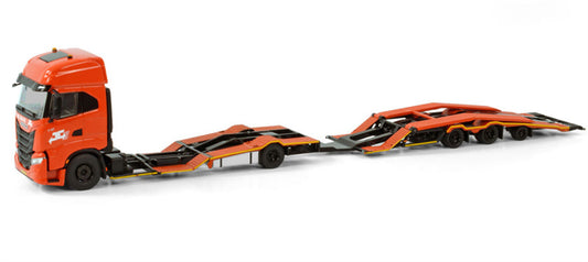 WSI IVECO S-WAY AS HIGH RIGED TRUCK TRANSPORTER TRUCK 4X2 TRUCK TRANSPORTER DRAWBAR TRAILER - 3 AXLE De Rooy 1:50 Model