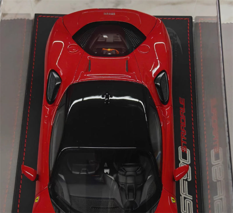 BBR MODELS Ferrari SF90 Stradale Standard Red Carbon black wheel/red calipers Limited Edition 40PCS ONLY Leather base 1:18 Car Pre-built Model view3
