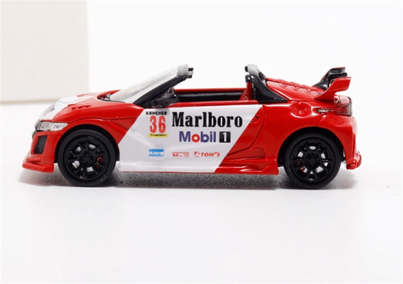 Mortal Honda S660 Mugen Convertible Wide body modified version Small tail wing Marlboro coating - with top cover 1:64 Car Pre-built Model view3