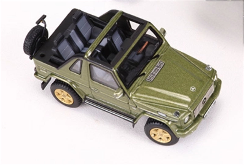GCD Mercedes benz G500 two-door short-wheelbase convertible off-road with roof comes with 4 tires green LHD 1:64 Car Pre-built Model view6