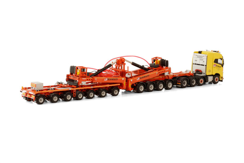 WSI VOLVO FH4 GLOBETROTTER 8X4 NOOTEBOOM WINDMILL TRAILER - 7 AXLE + 4 AXLE DOLLY SILVASTI 1/50 DIECAST Truck Lorry
