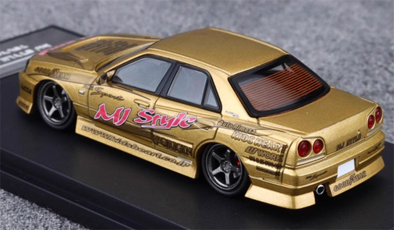 Mortal Nissan GTR ER34 25GT SKYLINE URAS Modified Edition MJ STYLE Gold Limited Edition 1:64 Car Pre-built Model view4