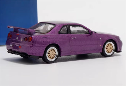 Stance Hunters Nissan Skyline GTR BNR34 V-SPEC-II Purple Carbon BBS Wheel Limited Edition 499PCS ONLY 1:64 Car Pre-built Model view2