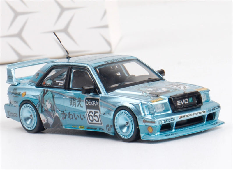 RHINO MODEL Mercedes Benz 190 EVO II Wide-Body Ice Blue Modified Limited Edition 499PCS ONLY 1:64 car Pre-built Model view5
