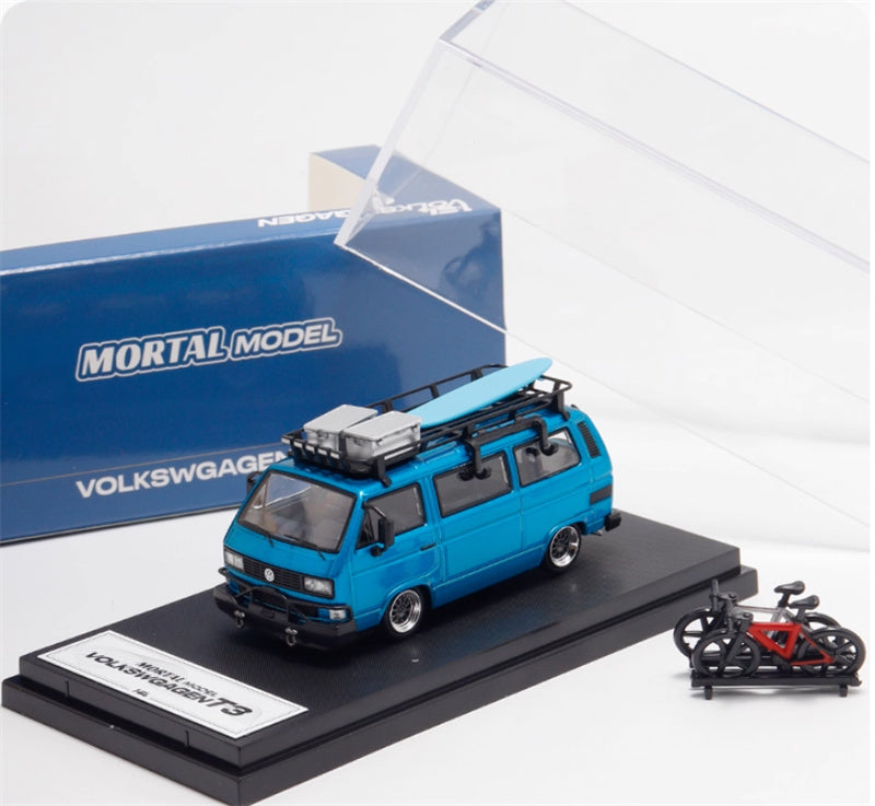 Mortal VW T3 Magway van BBS Lowered Version Transparent Blue with Accessories 1:64 Car Pre-built Model view8