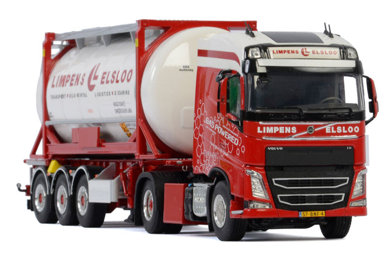 WSI VOLVO FH4 GLOBETROTTER 4x2 CONTAINER TRAILER 3 AXLE + 20FT TANK CONTAINER Limpens ELSLOO 1:50 Truck Pre-built Model