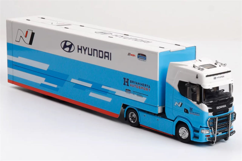 Max well Scania #S730 double-decker transport vehicle Blue white modern coating 1:64 Truck Pre-built Airliner Model Display view6