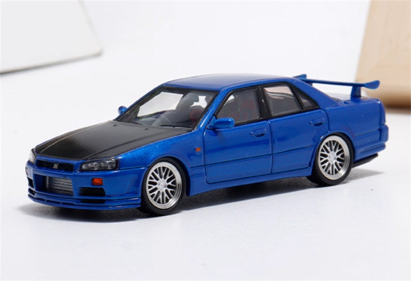 Mortal NISSAN ER34 SkyIne 25GT-t ALL IN TUNING 2024 Modified Edition Blue carbon Hood Regular Edition (Silver Wheel) Limited Edition 1:64 Car Pre-built Model view1
