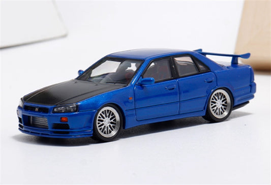 Mortal NISSAN ER34 SkyIne 25GT-t ALL IN TUNING 2024 Modified Edition Blue carbon Hood Regular Edition (Silver Wheel) Limited Edition 1:64 Car Pre-built Model view1