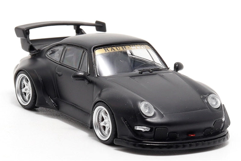 DECODE Porsche RWB 993 matte black - silver wheel RAUH - Welt 1:64 Car Pre-built Model view5