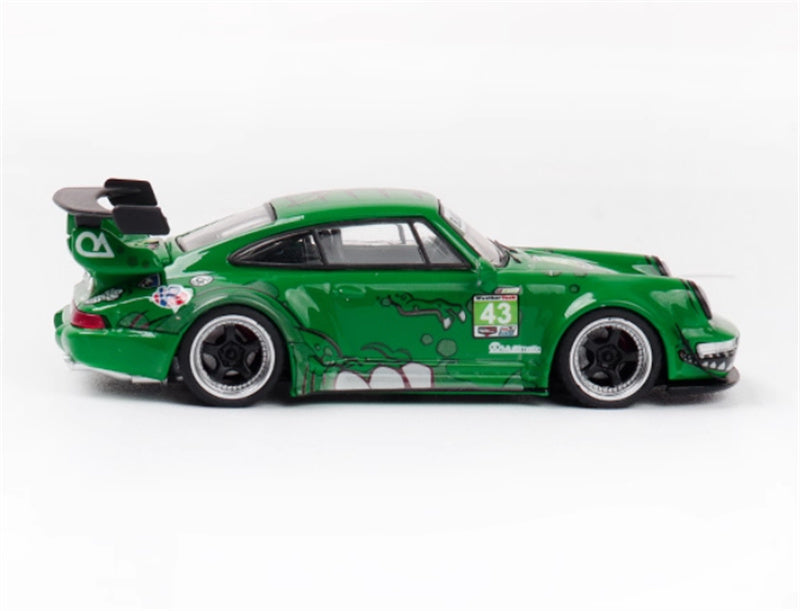 FLAME Porsche RWB 964 Green Dinosaurs Limited Edition 499PCS ONLY RAUH - Welt 1:64 Car Pre-built Model view3