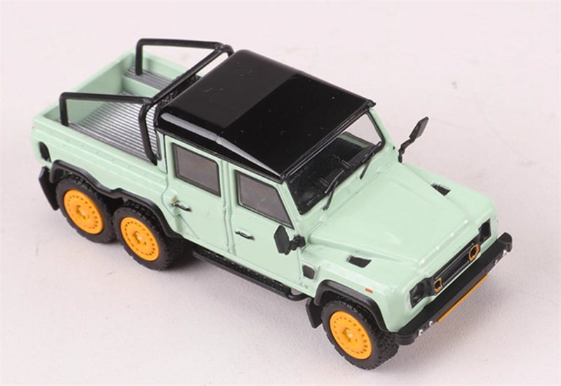 GCD Land Rover Defender 110 Kahn 6x6 Pick Up Off-road Light Green RHD 1:64 Truck Pre-built Model view6