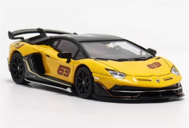 MAXWELL Lamborghini Aventador SVJ 63 Roadster Yellow hardtop 1:64 Car Pre-built Model view3